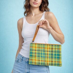 Handmade Plaid Zipper Clutch with Wrist Strap – One of One